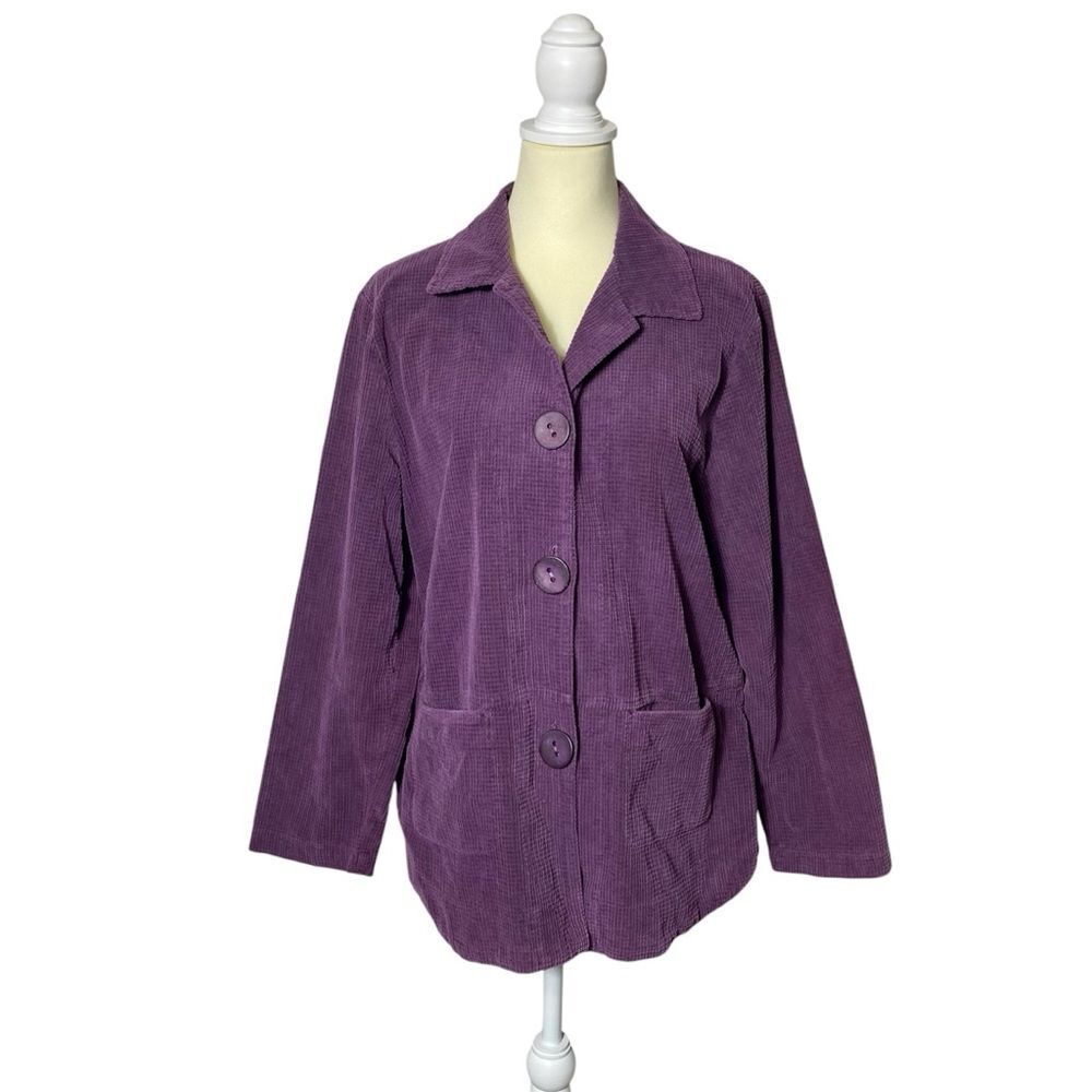 Focus Casual Lifestyle Collection Purple Waffle Knit Corduroy Shacket Size M